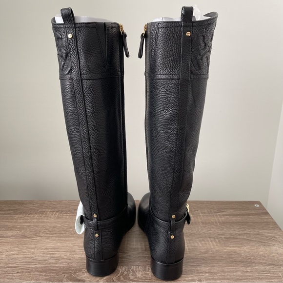 Tory Burch Marlene Riding Boots Tumbled Leather Black Size 9 NEW - Picture 9 of 14